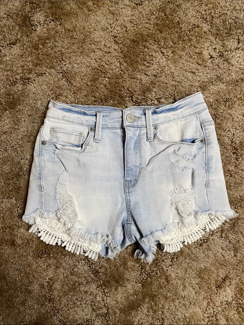 MUDD Light Wash FLX Stretch High Rise‎ Shortie Jean Shorts Size 1